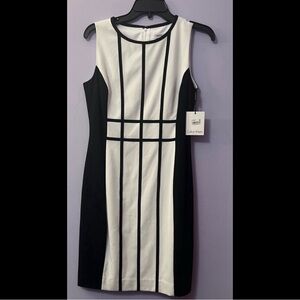 Calvin Klein Black and White Colorblock Sleeveless Sheath Dress